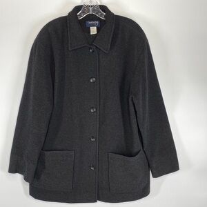 VTG Country Shop Black Wool Cashmere Blend Button Pea Coat Size 14 Germany Made